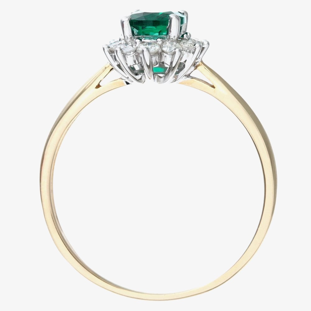 9ct Yellow Gold Oval Emerald & 0.25ct Diamond Cluster Ring PR10470Y EM