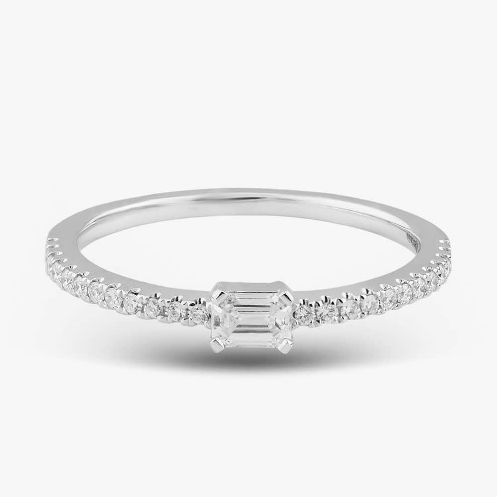 18ct White Gold Emerald & Brilliant Cut Diamond Shoulder Set Solitaire Ring R26806GW18DD001