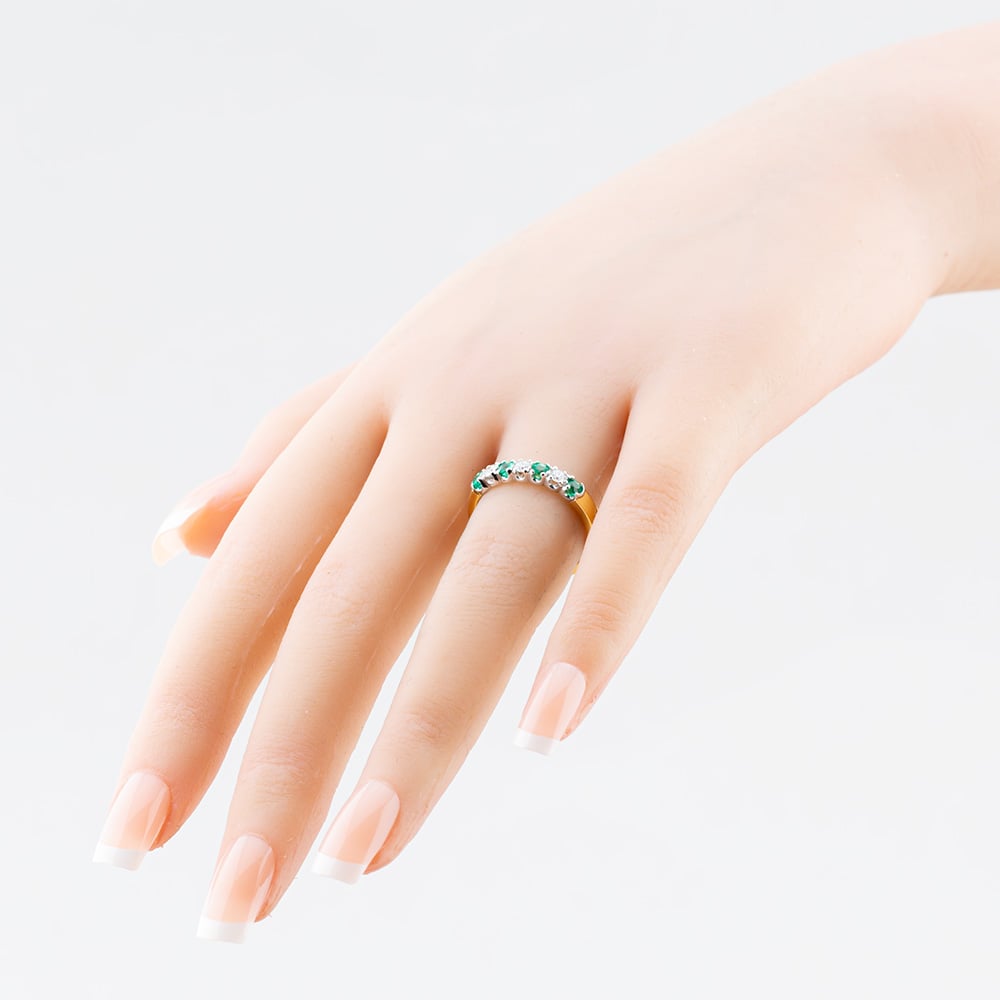 18ct Yellow Gold 0.27ct Emerald & 0.22ct Brilliant Cut Diamond Half Eternity Ring 41020