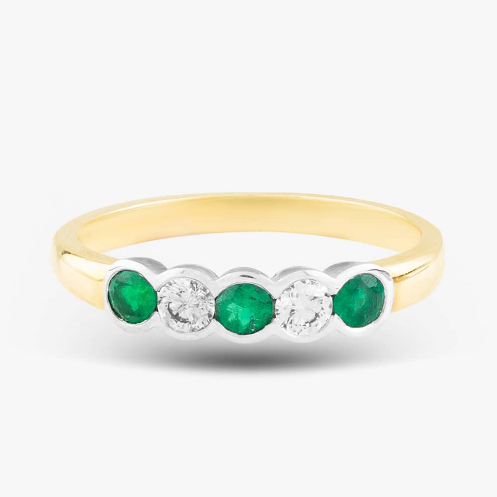 18ct Yellow Gold Brilliant Cut Emerald & Diamond Five Stone Ring 43680