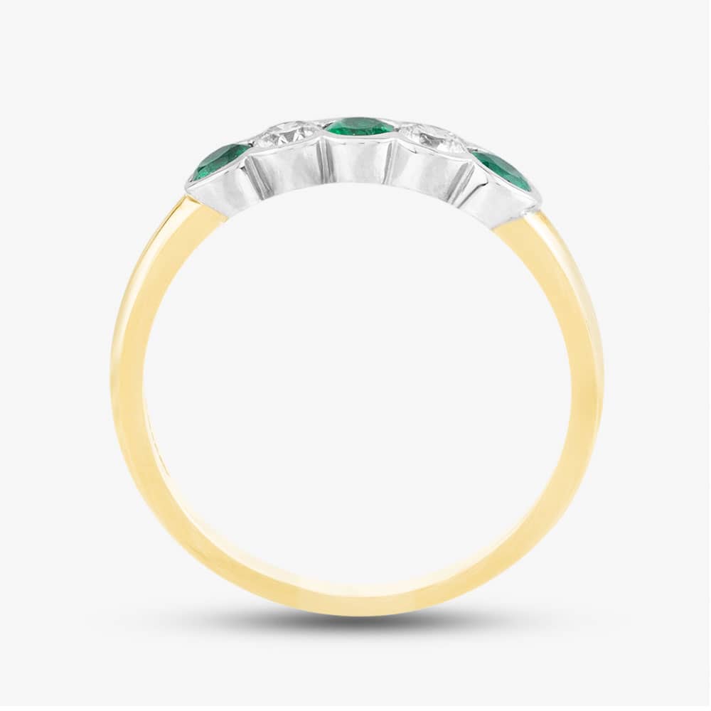 18ct Yellow Gold Brilliant Cut Emerald & Diamond Five Stone Ring 43680