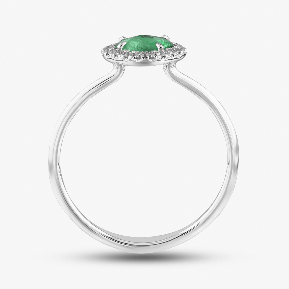18ct White Gold 0.37ct Emerald & 0.07ct Brilliant Cut Diamond Halo Ring NTX1956