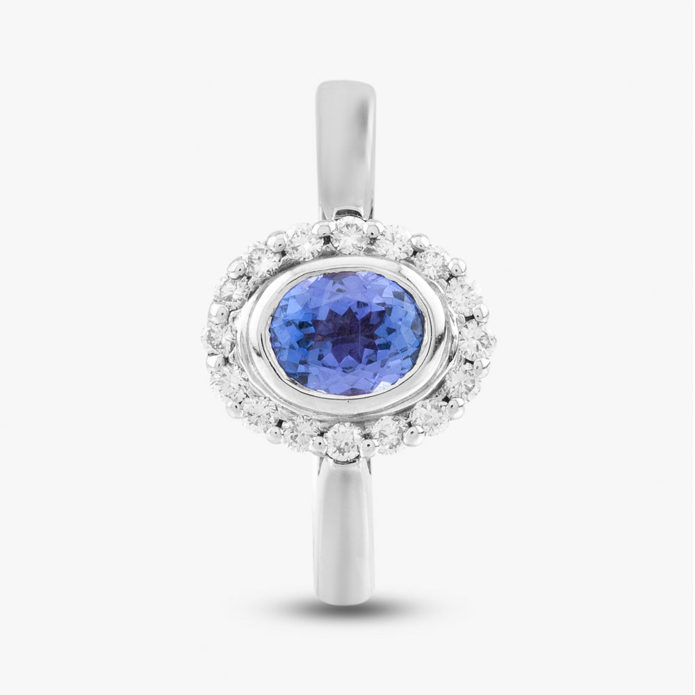 9ct White Gold Oval Cut Tanzanite & Brilliant Cut Diamond Halo Ring 10-80-567/25-04-228 N
