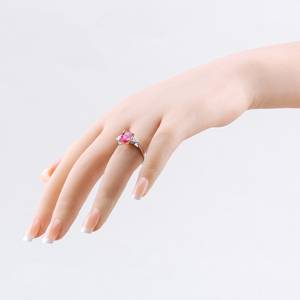 18ct White Gold Pink Tourmaline & Diamond Shoulder Set Solitaire Ring NTR2105PTD/1-8X10-18RWG