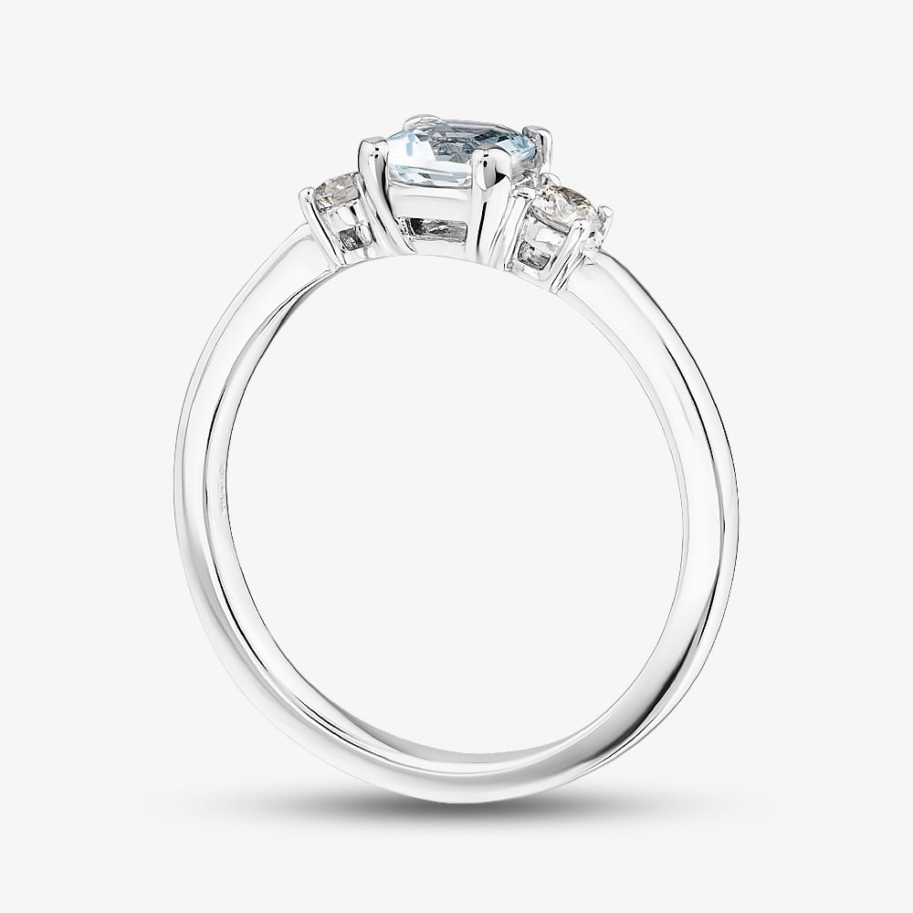 9ct White Gold Aquamarine & Diamond Three Stone Ring 4458WG