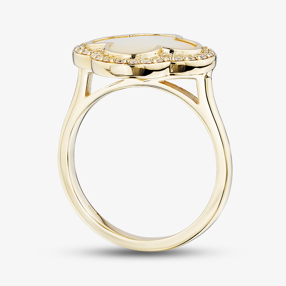 9ct Yellow Gold Mother Of Pearl & Diamond Clover Dress Ring 52H51-10