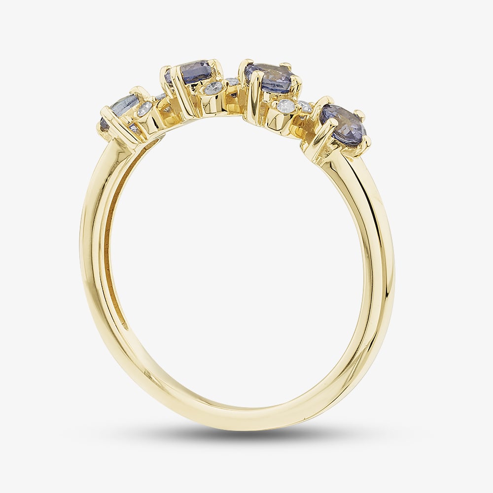 Gold Impression 9ct Yellow Gold Tanzanite & Diamond Wave Half Eternity Ring RJR04808-TZ