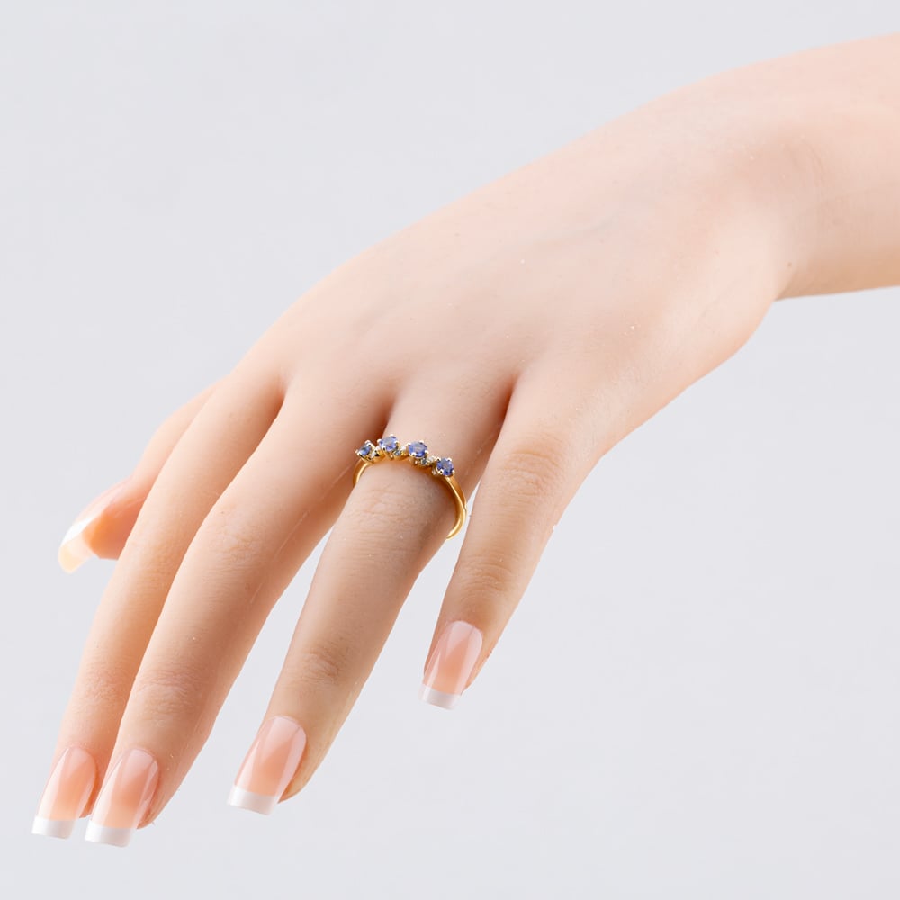 Gold Impression 9ct Yellow Gold Tanzanite & Diamond Wave Half Eternity Ring RJR04808-TZ
