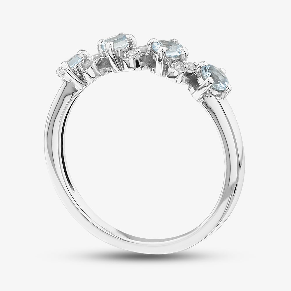 Gold Impression 9ct White Gold Aquamarine & Diamond Wave Half Eternity Ring RJR04808-AQ