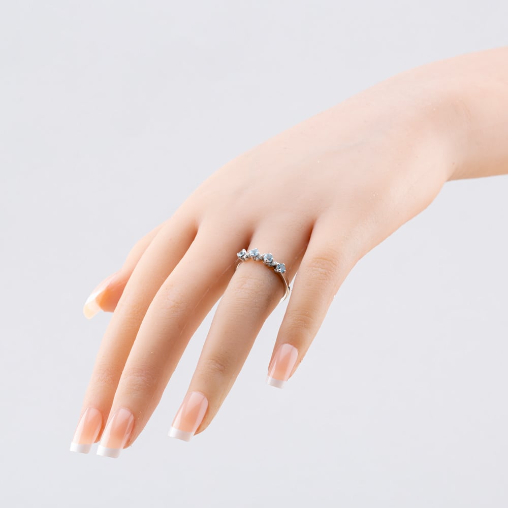 Gold Impression 9ct White Gold Aquamarine & Diamond Wave Half Eternity Ring RJR04808-AQ