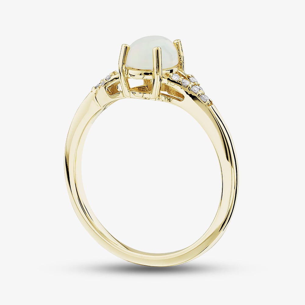 Gold Impression 9ct Yellow Gold Opal Diamond Shoulder Set Solitaire Ring RJR04809