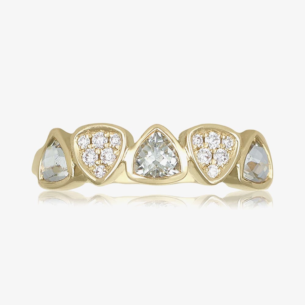 9ct Yellow Gold 0.13ct Diamond & 0.60ct Green Amethyst Multi Stone Ring DOM357