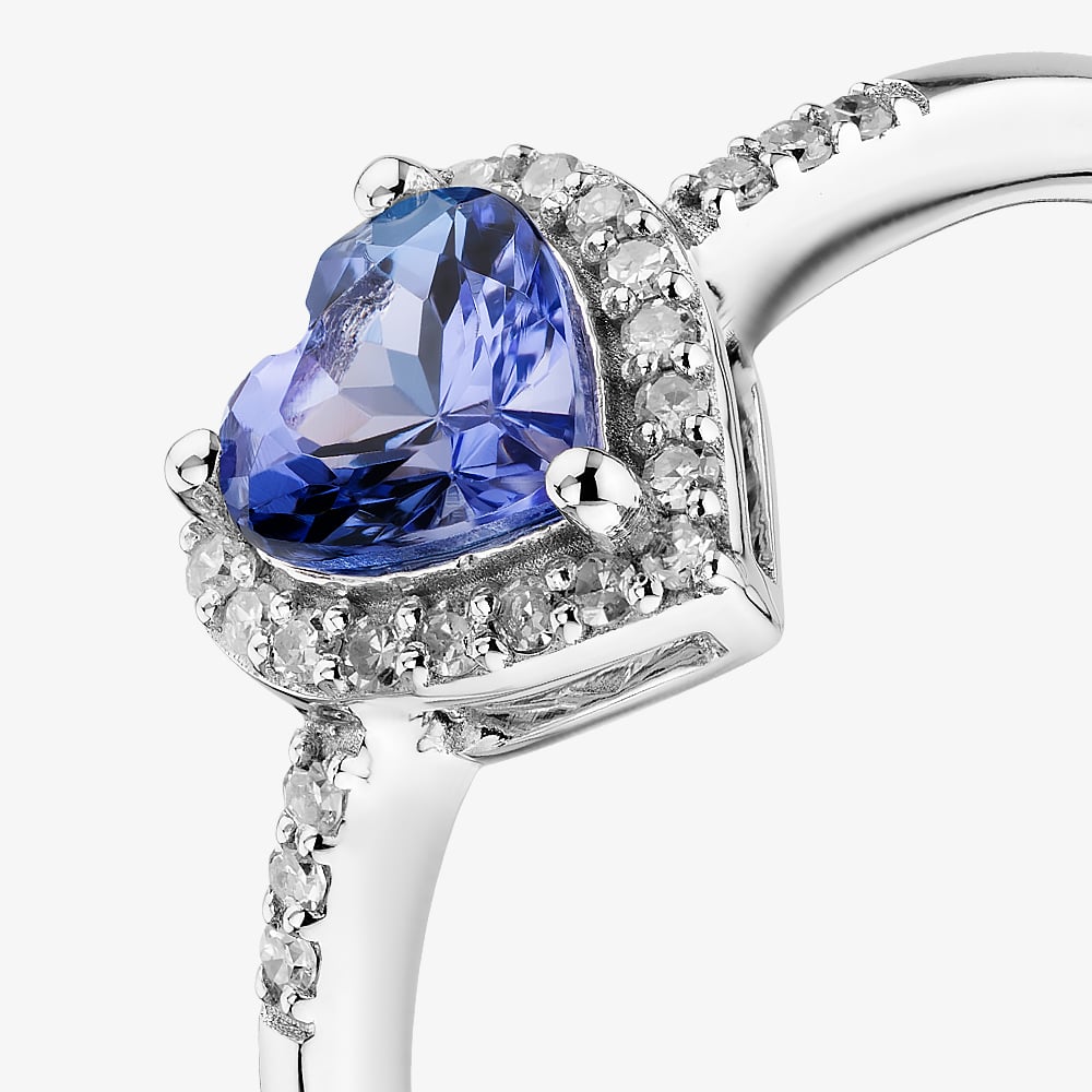 Gold Impression 9ct White Gold Tanzanite & Diamond Heart Cluster Ring RJR04754-TA