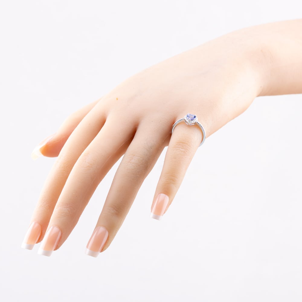 Gold Impression 9ct White Gold Tanzanite & Diamond Heart Cluster Ring RJR04754-TA