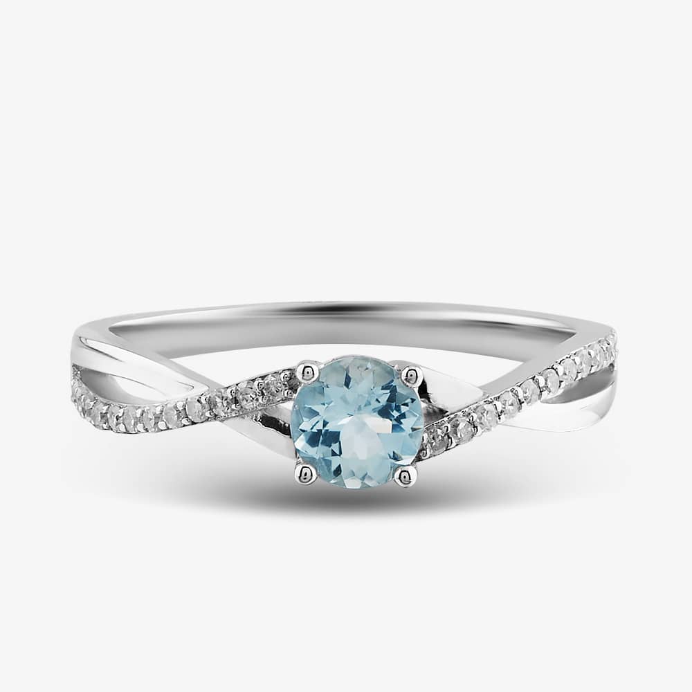  9ct White Gold Aquamarine & Diamond Crossover Ring OJR1703-AQ 