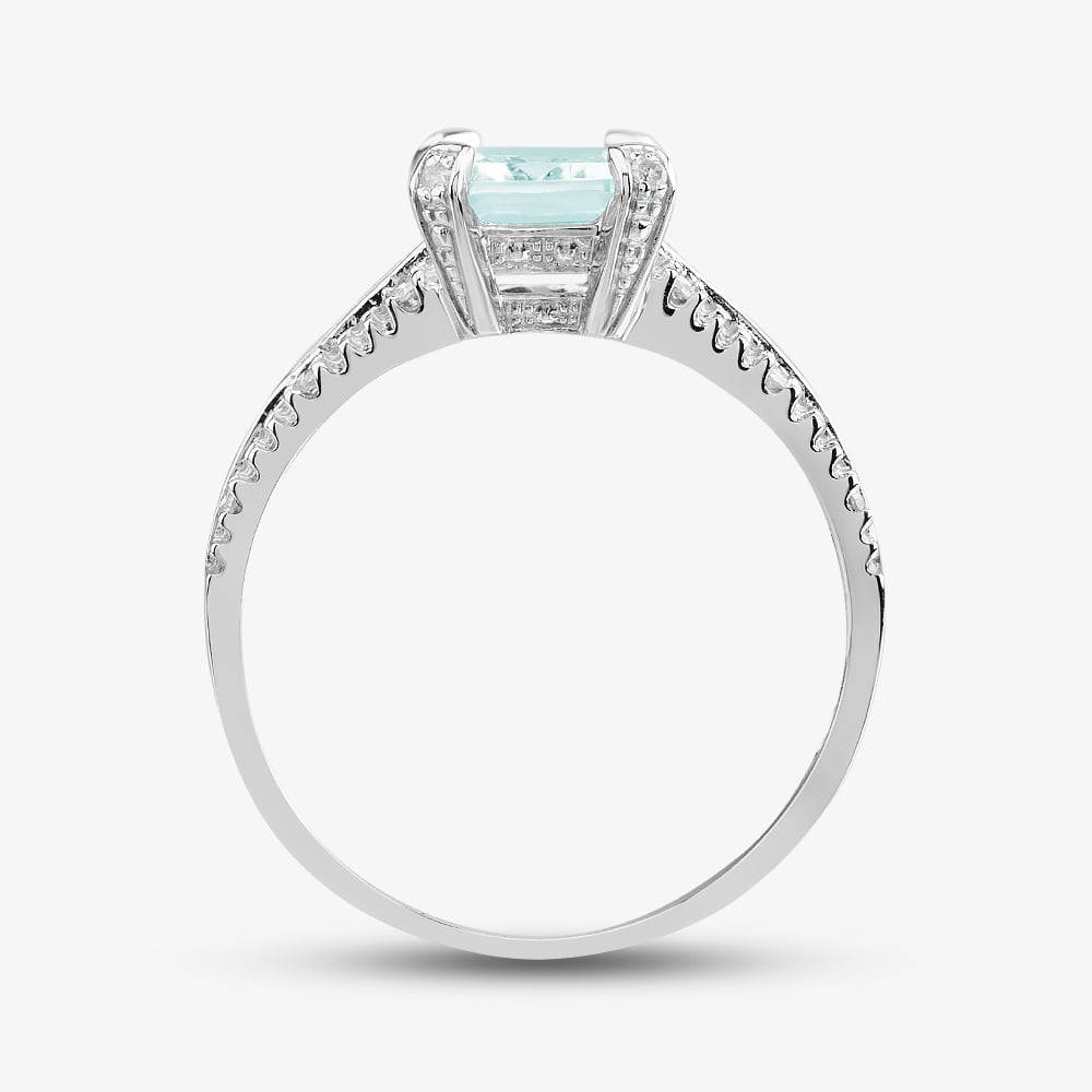 9ct White Gold Emerald Cut Aquamarine & Diamond Split Shoulders Ring PR07262W AQ
