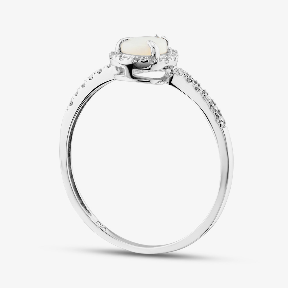 9ct White Gold Opal & 0.10ct Diamond Pear Cluster Ring DR1606WOP
