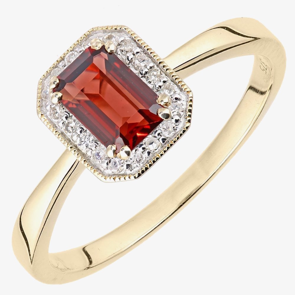 9ct Yellow Gold Garnet 0.08ct Diamond Cluster Ring DR1619YGT