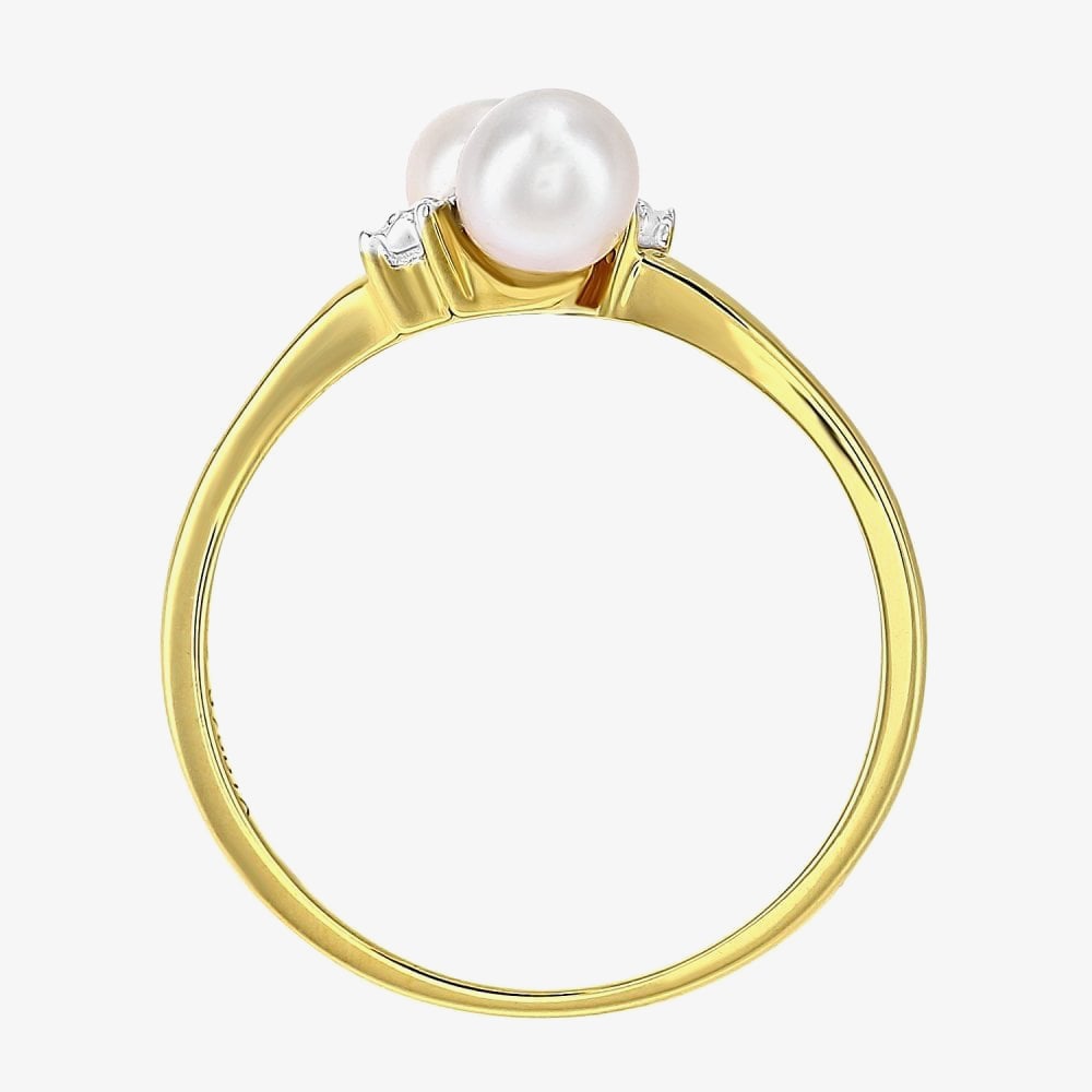 9ct Yellow Gold Pearl & Diamond Cross Over Ring PR12591YPRL