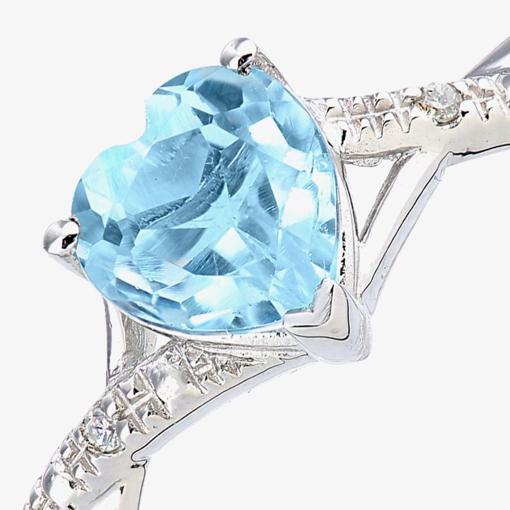 9ct White Gold Heart Cut Blue Topaz Diamond Set Shoulder Ring PR12710WBT