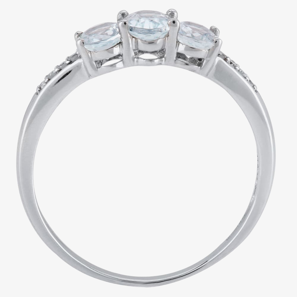 9ct White Gold Aquamarine Diamond-Shouldered Trilogy Ring BSR10633-AQ
