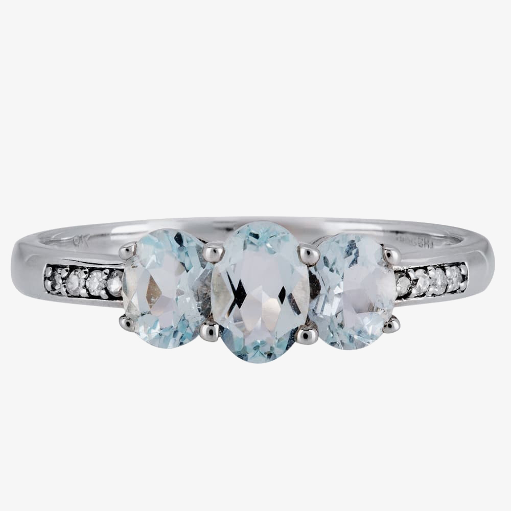 9ct White Gold Aquamarine Diamond-Shouldered Trilogy Ring BSR10633-AQ