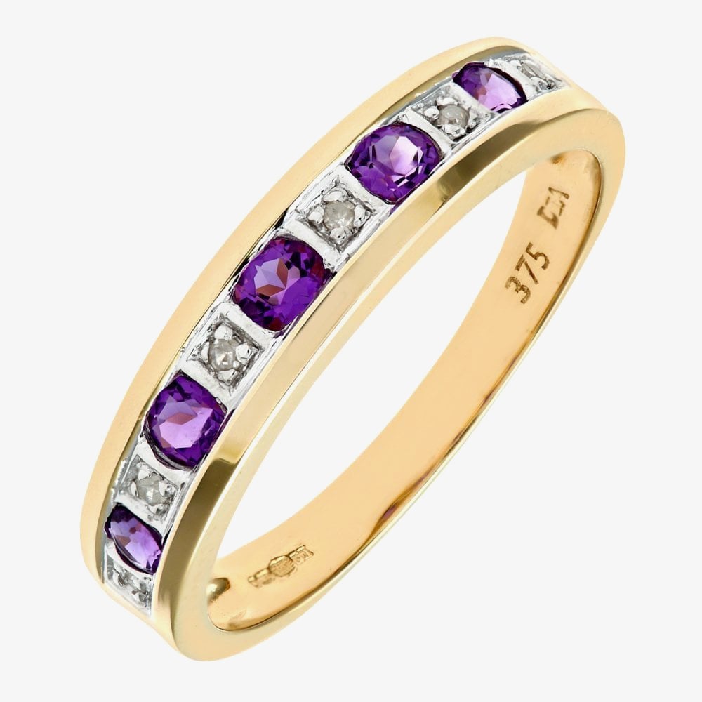9ct Yellow Gold Amethyst & Diamond Channel Set Half Eternity Ring PR03027Y AM
