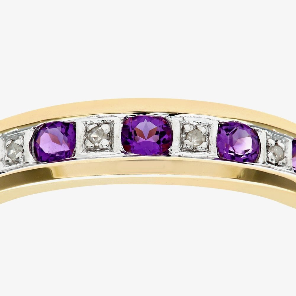 9ct Yellow Gold Amethyst & Diamond Channel Set Half Eternity Ring PR03027Y AM