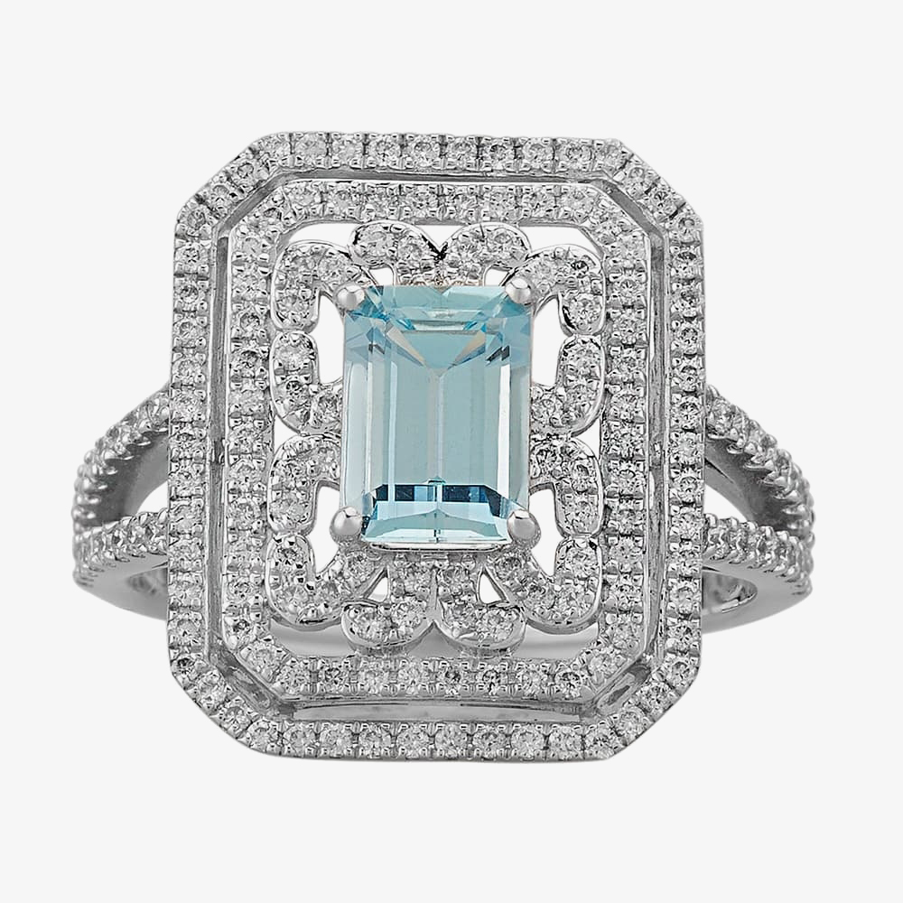 18ct White Gold Fancy Aquamarine and Diamond Cluster Ring NTR992AQD-18W N