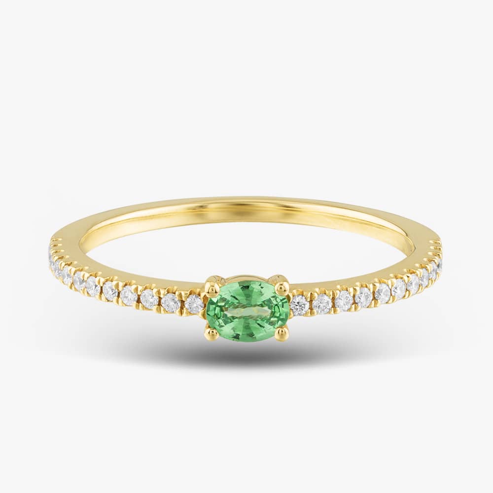 18ct Yellow Gold Oval Cut Green Garnet & Brilliant Cut Diamond Shoulder Set Solitaire Ring R26803KY18GG005 18KY