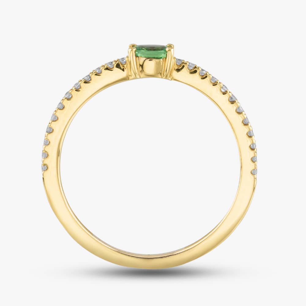 18ct Yellow Gold Oval Cut Green Garnet & Brilliant Cut Diamond Shoulder Set Solitaire Ring R26803KY18GG005 18KY