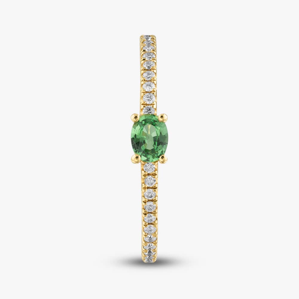 18ct Yellow Gold Oval Cut Green Garnet & Brilliant Cut Diamond Shoulder Set Solitaire Ring R26803KY18GG005 18KY