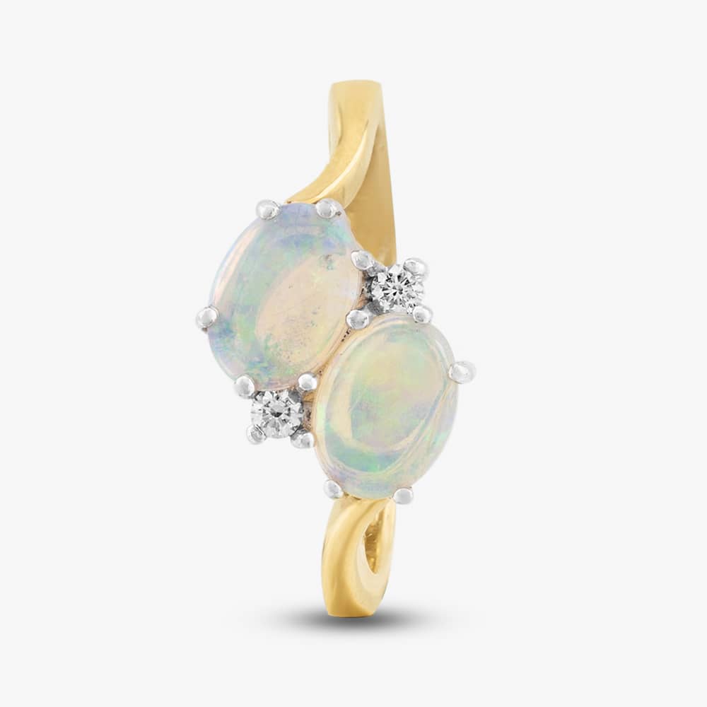 18ct Yellow Gold Oval Opal & Brilliant Cut Diamond Twist Ring 59210OPG6 M