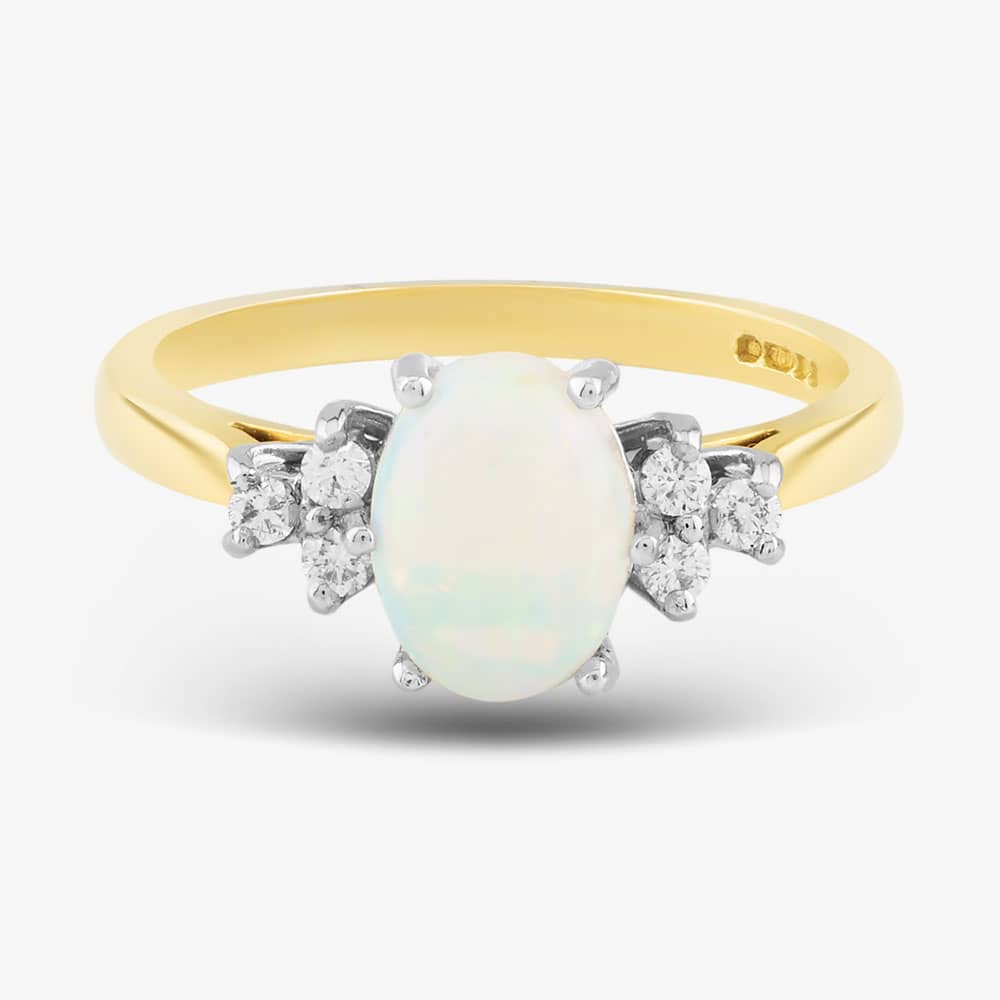 18ct Yellow Gold Oval Opal & Diamond Shoulder Set Ring 59010OPG8 L