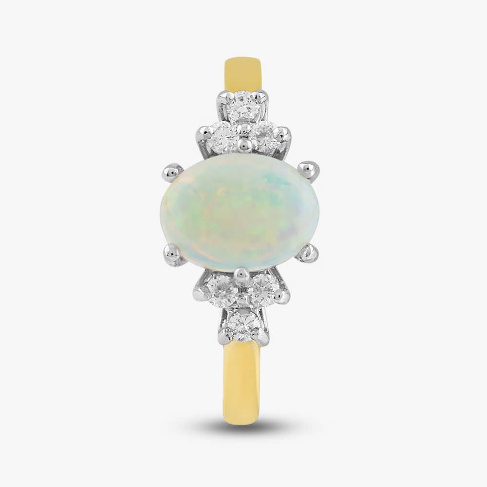 18ct Yellow Gold Oval Opal & Diamond Shoulder Set Ring 59010OPG8 L