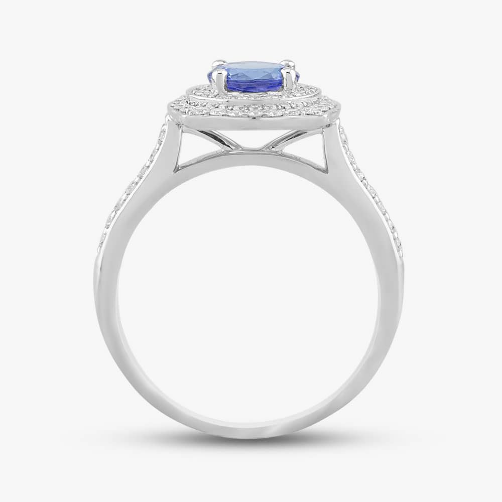 18ct White Gold 0.85ct Brilliant Cut Tanzanite & 0.33 Diamond Shoulder Set Halo Ring NTR2017TZD-18W
