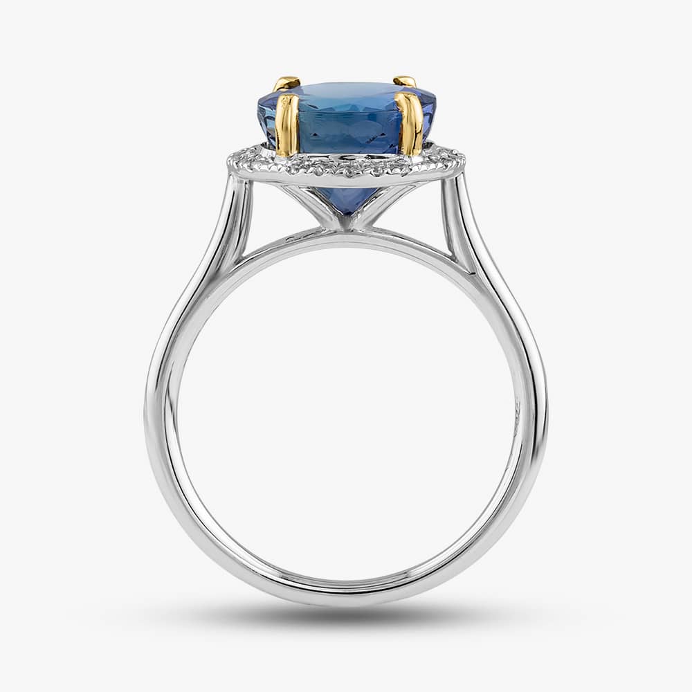 18ct White Gold 3.51ct Brilliant Cut Tanzanite & 0.12ct Diamond Halo Ring NTR2027GTZD-18YWG