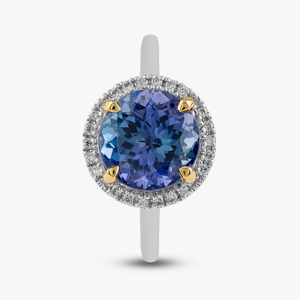 18ct White Gold 3.51ct Brilliant Cut Tanzanite & 0.12ct Diamond Halo Ring NTR2027GTZD-18YWG