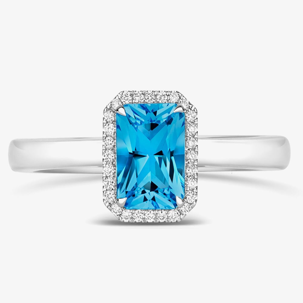 Product photograph of Tivon Classic 18ct White Gold Blue Topaz Amp Diamond Cluster Ring Rw-1647-bt M1 2 from The Jewel Hut