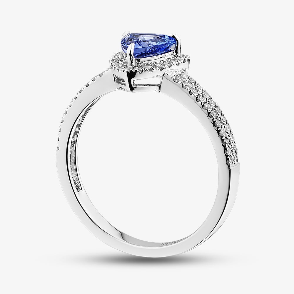 18ct White Gold Tanzanite & 0.28ct Diamond Set Shoulder Cluster Ring RJR0258
