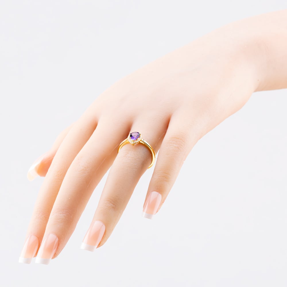 Tivon 18ct Yellow Gold Pear Cut Amethyst & Diamond Cluster Ring RY-1644-AM