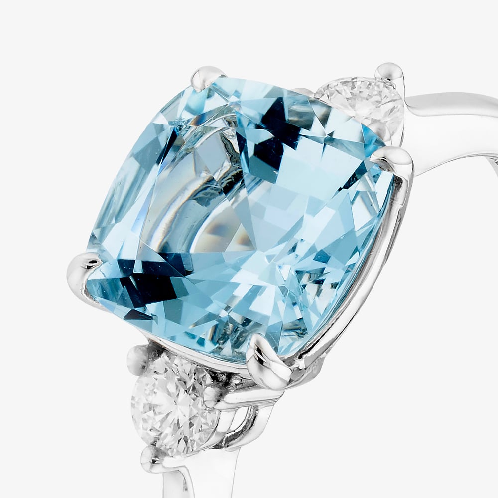 Tivon 18ct White Gold Aquamarine & Diamond Three Stone Ring RW-1871-SAQ