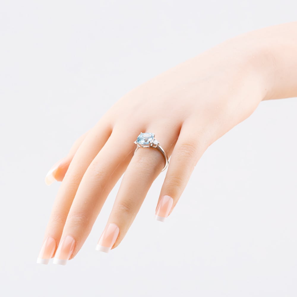 Tivon 18ct White Gold Aquamarine & Diamond Three Stone Ring RW-1871-SAQ