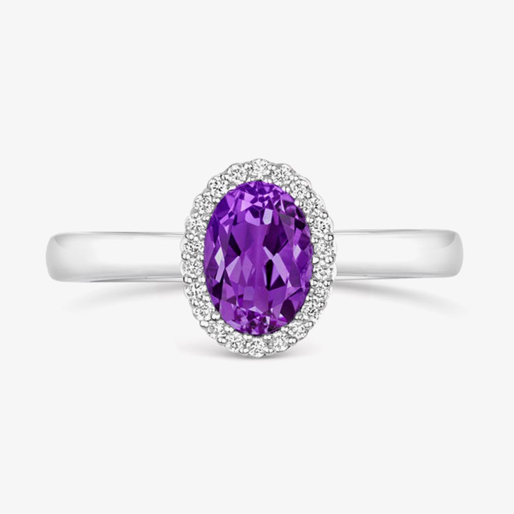 Tivon 18ct White Gold 0.70ct Oval Amethyst &amp; Diamond Classic Ring RW-1650-AM