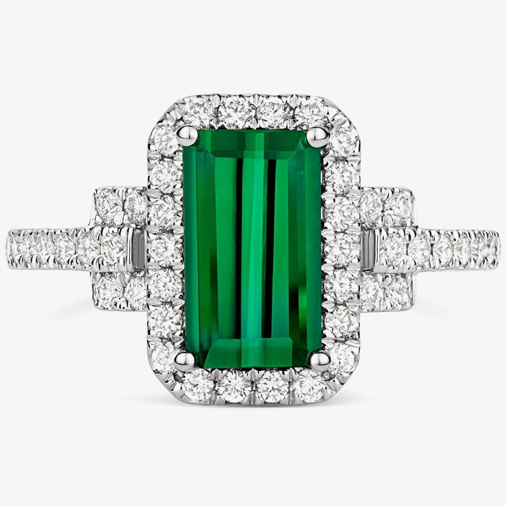 Product photograph of Tivon 18ct White Gold Green Tourmaline Amp Diamond Ring Rw-1790-gt N from The Jewel Hut