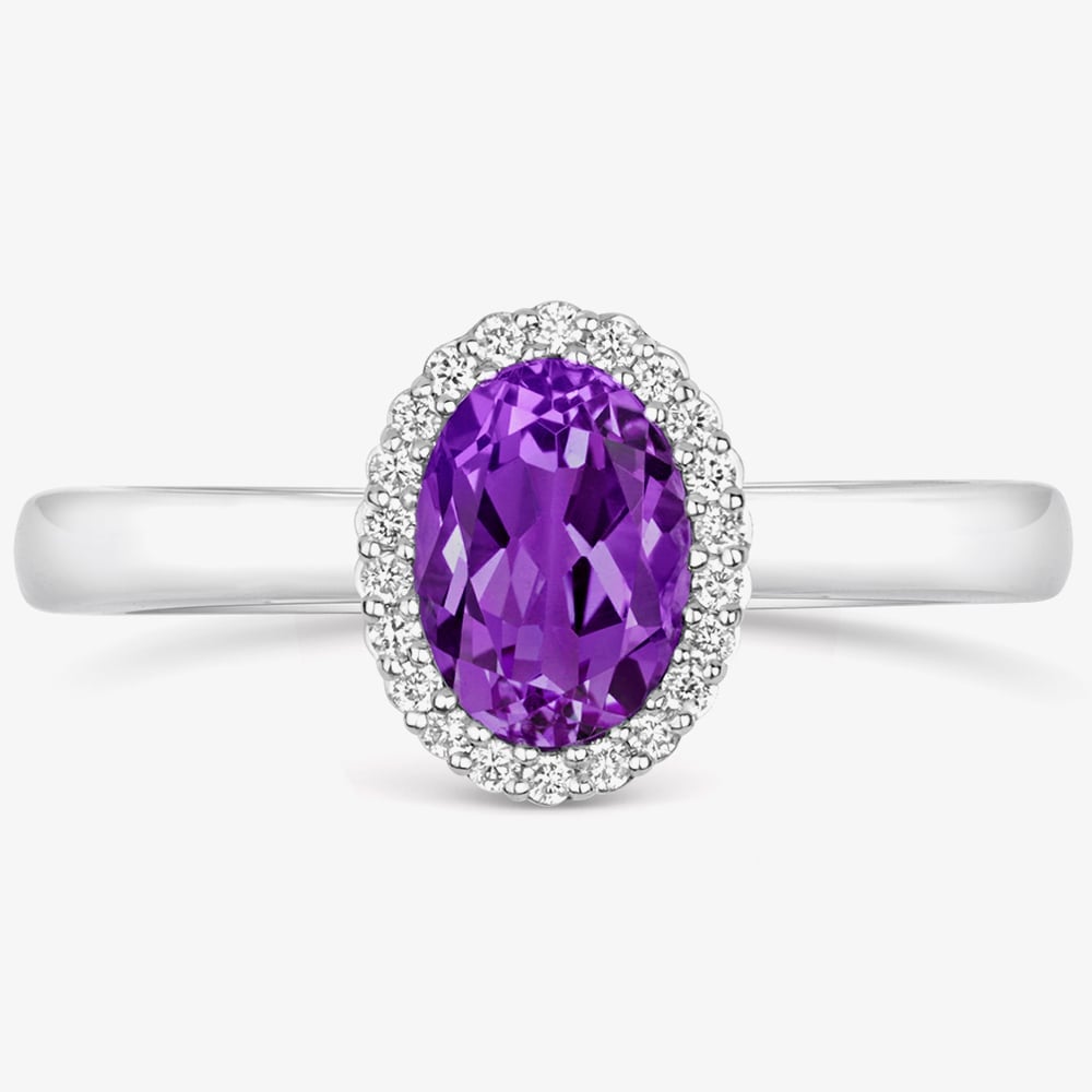 Product photograph of Tivon Classic 18ct White Gold Oval Amethyst Amp Diamond Cluster Ring Rw-1650-am M 1 2 from The Jewel Hut