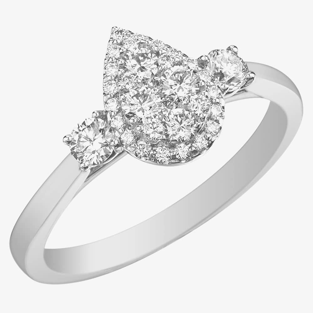 9ct White Gold Pear Shaped 0.5ct Diamond Shoulder Cluster Ring 31138YW/50-9
