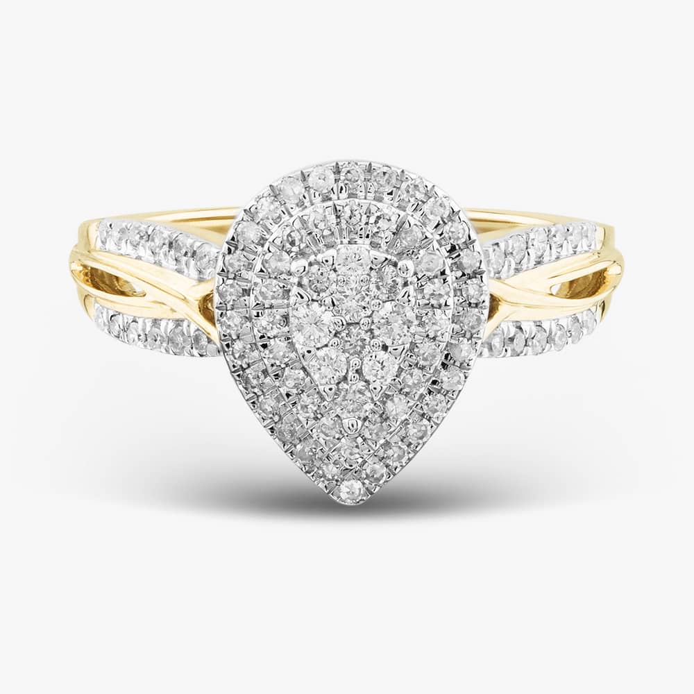 9ct Yellow Gold 0.50ct Brilliant Cut Diamond Shoulder Set Cluster Ring THR38311-50NJ(YG)