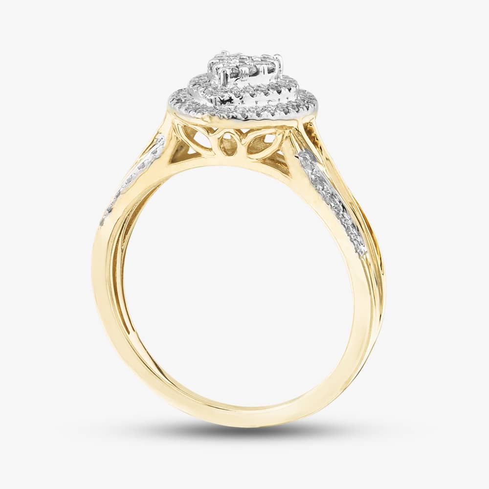 9ct Yellow Gold 0.50ct Brilliant Cut Diamond Shoulder Set Cluster Ring THR38311-50NJ(YG)
