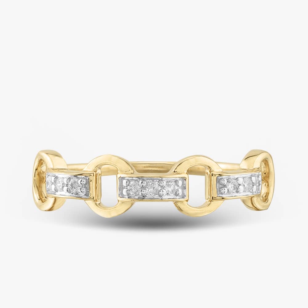 9ct Yellow Gold 0.06ct Brilliant Cut Diamond Link Shaped Ring THR41642-06 L